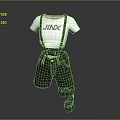 Casual White T Shirt With JINX Lettering And Black Distressed Suspender Shorts