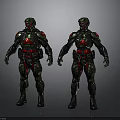 Futuristic Sci Fi Armor Characters With Green Red Suits And Two Figures