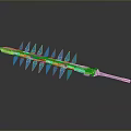 Blue Spiked Weapon With Metallic Shaft And Glowing Blades Fantasy Design