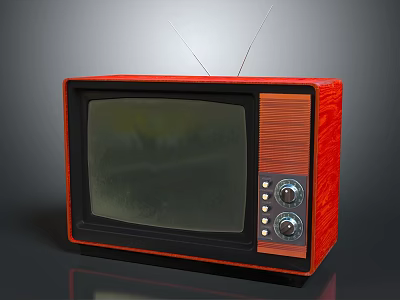 Vintage Red Television Set With Wooden Panel Antenna And Retro Knob Controls 3d model
