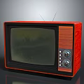 Vintage Red Television Set With Wooden Panel Antenna And Retro Knob Controls
