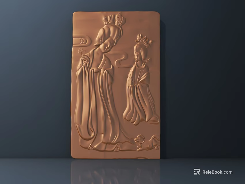 Copper Plate Relief Carving With Traditional Female Figures And Elegant Details 3d model 