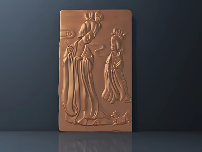 Copper Plate Relief Carving With Traditional Female Figures And Elegant Details 3d model