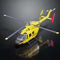 Yellow Helicopter With Rotor Blades Cockpit Windows And Reflective Surface Design