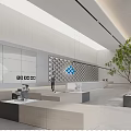 Modern Lobby Interior Design With Reception Desk People Green Plant And Logo