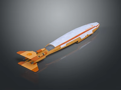 Orange and White Streamlined Military Missile With Tail Fins And Advanced Design 3d model