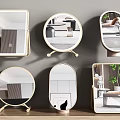 Different Shaped Decorative Mirrors with Frames and Stands Reflecting Interior Scenes 3d model