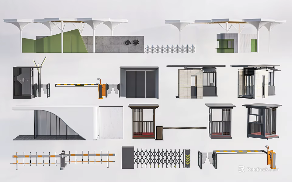 Modern Security Booth Designs Featuring Diverse Styles And Entrance Barriers 3d model 
