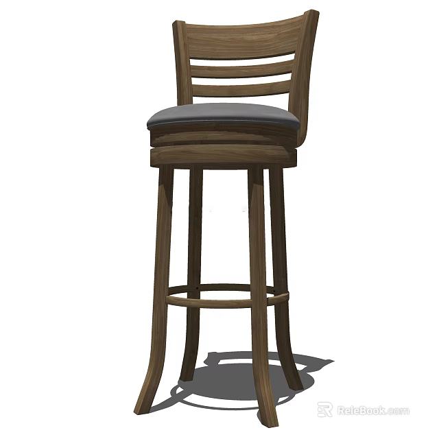 Modern Wooden Bar Stool With Gray Padded Seat And Backrest Design 3d model 