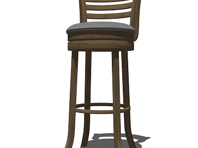 Modern Wooden Bar Stool With Gray Padded Seat And Backrest Design 3d model