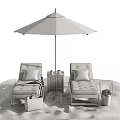 Cozy Garden Lounge Decor With Blue White Striped Chairs Navy Umbrella Wooden Table On Sand