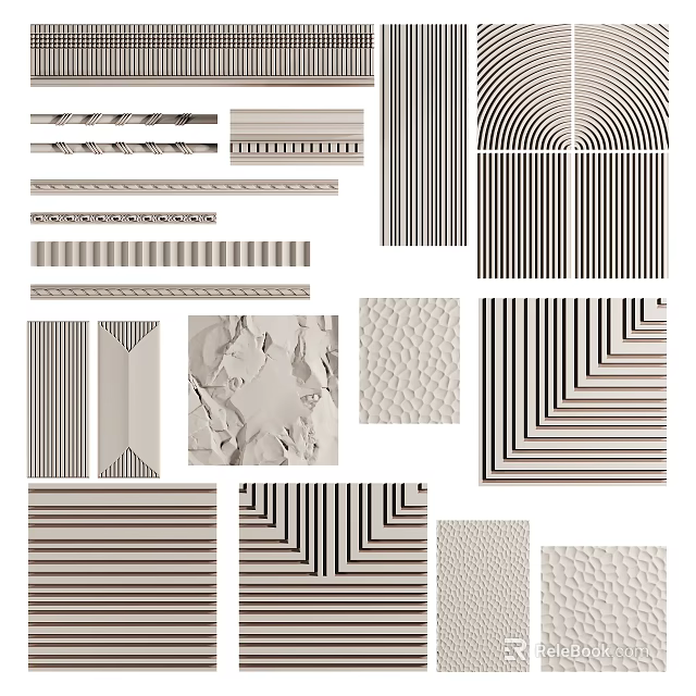 Decorative Angular Corner Lines with Modern Striped Geometric and Textured Patterns 3d model 