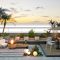 Roof Garden Terrace With Sunset View Palm Trees Fire Pit And Outdoor Furniture