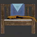 Simple Wooden Bed With White Mattress Orange Blanket And Blue Towel