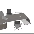 Modern Curved Office Desk With Laptop Desk Lamp And Gray Office Chairs