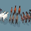 Low Poly Style Group Of Various Colored Horses In Different Sizes