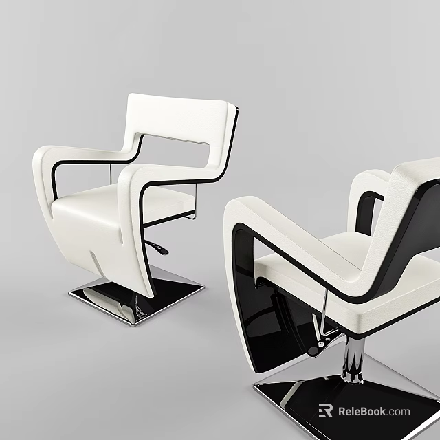 Modern Minimalist White Leather Chairs With Black Accents And Metal Base 3d model 