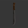 Sharp Kitchen Knife With Black Blade And Brown Handle On Gray Gradient Background