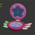 Pink Star Shaped Cosmetic Case With Blue Star Mirror Diamond Patterns And White Wings