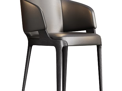 Modern Black Leather Upholstered Accent Chair With Curved Arms And Wooden Legs 3d model
