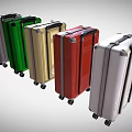 Multi Colored Suitcases With Wheels Lined Up In Row For Travel 3d model