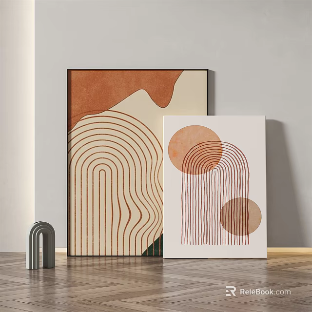 Modern Abstract Wall Art With Wavy Lines Circular Patterns And Metal Decor 3d model