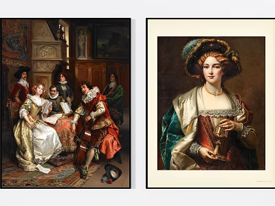 Classical Figure Paintings Featuring Group and Single Portraits in Historical Attire 3d model