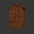 Antique Ornate Carved Wooden Cabinet With Glass Doors And Drawers Design