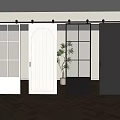 Modern Barn Doors With White Arched Design Glass Panels And Gray Black Styles In Interior