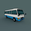 White and Blue City Bus With Large Windows and Side Doors