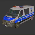 White And Blue Police Van With Emergency Lights And Police Markings