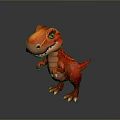Cartoon Red Dinosaur Character Cute Small T-Rex With Green Eyes 3D Model In Standing Pose