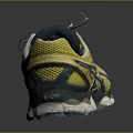 Yellow And Navy Blue ASICS Running Shoes With Mesh Design And Cushioned Sole