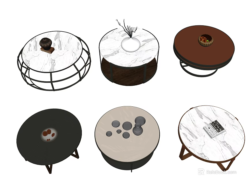 Stylish Round Coffee Tables With Various Materials And Decorative Designs 3d model