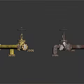 Rusty Valves And Yellow Pipes As Industrial Plumbing Equipment Components