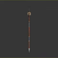 Two Handed Double Bladed Axe With Metal Blades Golden Accents And Red Handle