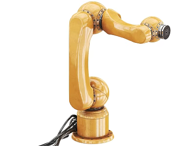 Industrial Robotic Arm Yellow Articulated Design With Base And Cables For Automation 3d model