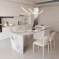 Modern Island Table Dining Table and Chair Combination Chandelier Oven Direct Drinking Machine Green Plant 3d model