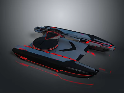 Futuristic Spaceship Design Featuring Black Gray Body Red Accent Lines And Streamlined Structure 3d model