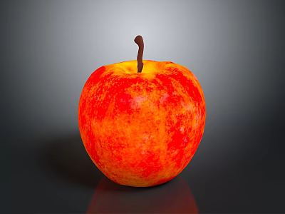 Fresh Juicy Red and Orange Apple with Brown Stem on Gray Background 3d model