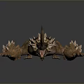 Game and Movie Character Fantasy Reptile With Sharp Spikes Brown Scales Open Mouth Crawling Posture
