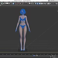 Female Game and Movie Character Standing in Black Bikini Pose 3D Model with Short Hair
