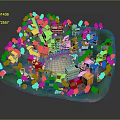 Cartoon Scenic Town With Colorful Houses Green Trees Grass And Central Open Space