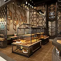 Modern Bubble Tea Shop Interior With Hexagonal Decor Display Shelves And Menu Boards