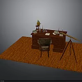 Mahogany Writing Desk With Lamp Books Candlesticks And Chair On Orange Rug