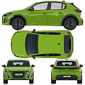 Green Peugeot Hatchback With Modern Design Black Alloy Wheels LED Headlights And UK License Plate