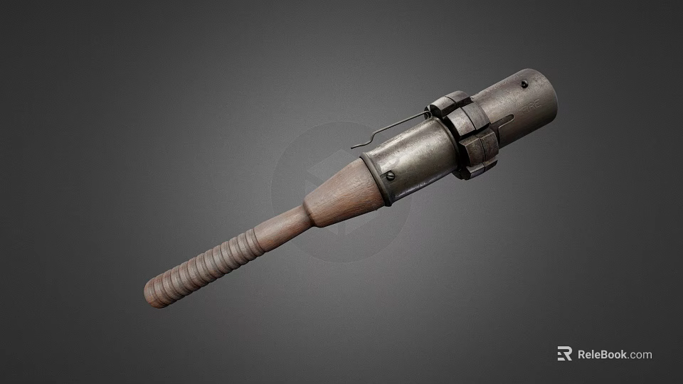 Vintage Weapon With Wooden Handle Metal Head And Reinforced Metal Band Structure 3d model 
