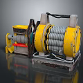 Weapon Mechanical Component With Yellow Coiled Structure Metal Base And Industrial Cables