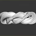 Transparent Spiral Polyhedral Sculpture With Geometric Textures On Dark Background Reflective Surface