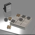 Elegant Decorative Ornament Set With Cross Shaped Metal Pieces And Circular Rings On Wooden Base